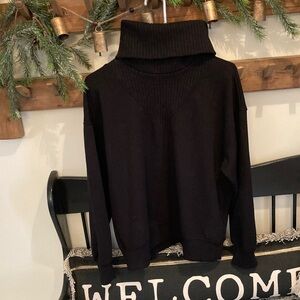 Women's Black Funnel Neck Sweater with Ribbed Collar